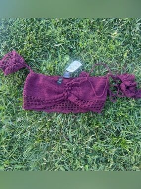 Windsor Crochet Bandeau Crop Top - Plum